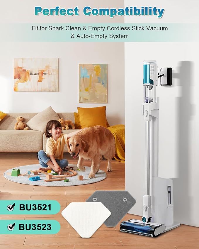 4 Pack BU3523 BU3120 Pre-Motor Foam Felt Filter Kits compatible with Shark BU3120 Clean Lightweight Cordless Cleaner, Shark BU3523 Clean Empty Cordless Stick Vacuum, Auto Empty System, XFBU3000 - AquaVibe