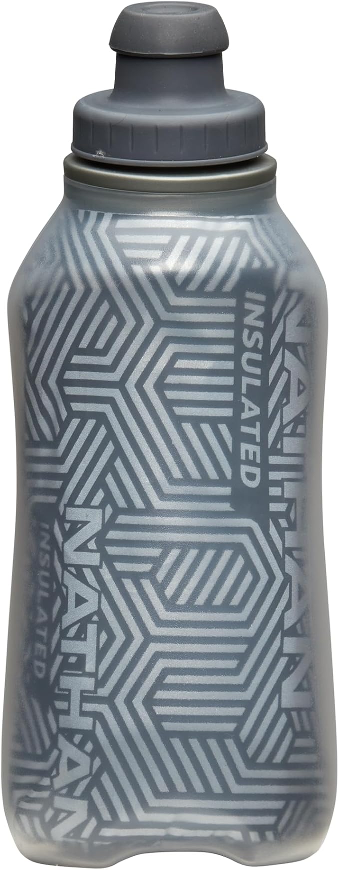 Nathan SpeedDraw 2 Insulated Handheld Running Water Bottle Flask 18oz – Double-Wall Insulation, Ergonomic Grip, Blast Valve Cap, Phone & Key Storage Pockets, Reflective Design