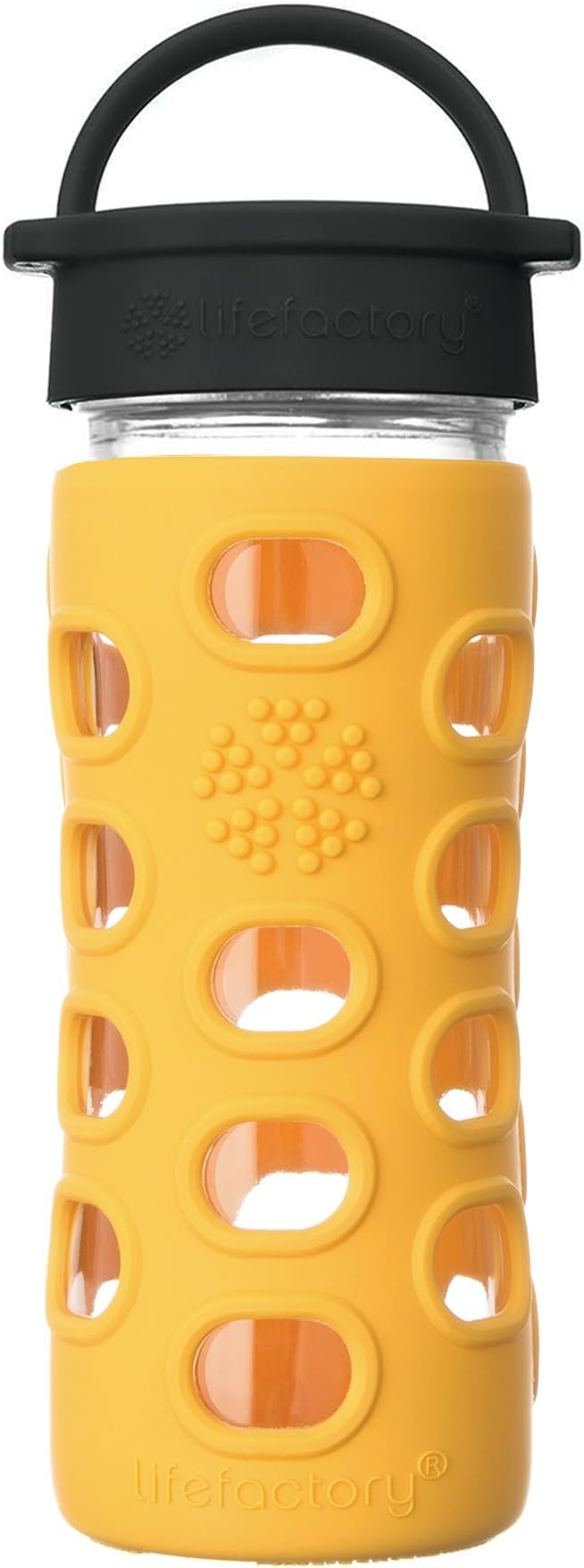 Lifefactory 12-Ounce BPA-Free Glass Water Bottle with Classic Cap and Protective Silicone Sleeve, Marigold