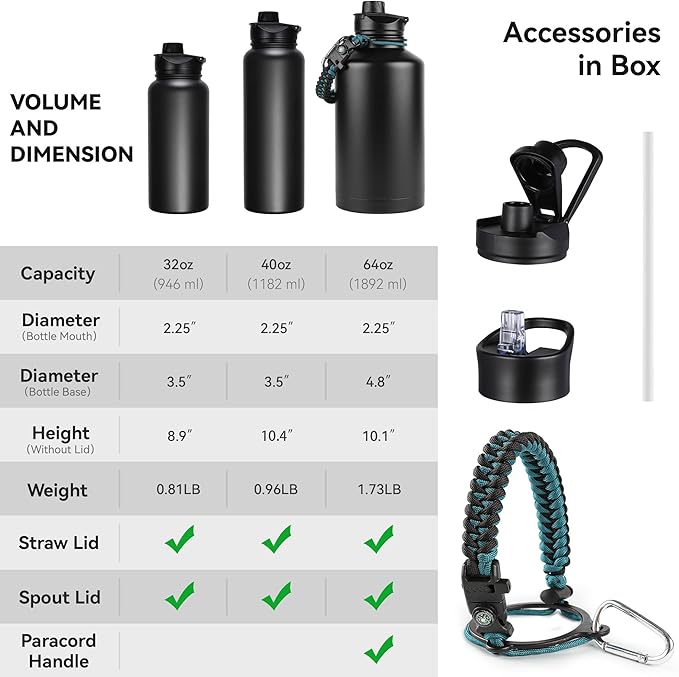 32 oz Insulated Water Bottle Bulk 8 Pack, Stainless Steel Sports Water Bottles with Straw Lid & Wide Mouth Lids, Double Walled Vacuum, Leak Proof, White