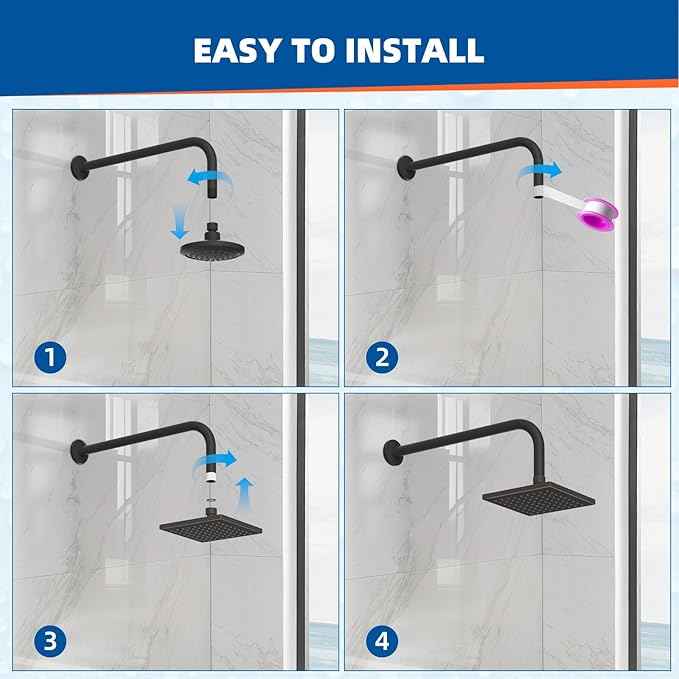 Hibbent Thickness Metal Rain Shower Head, 6'' High Pressure Rainfall Shower Head, Bathroom Waterfall Shower Heads, High Flow Fixed Showerheads with Adjustable Brass Ball Joint, Oil Rubbed Bronze