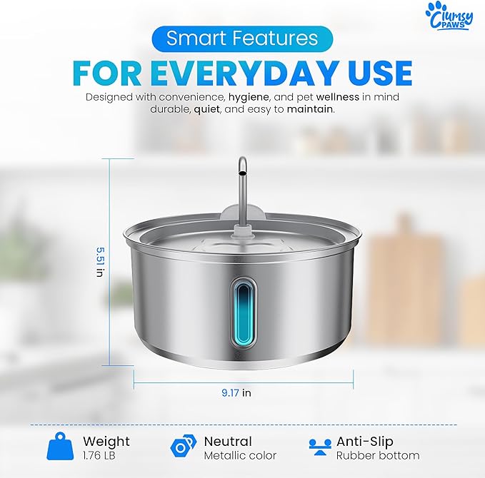 Wireless Cat Water Fountain Stainless Steel, 4L Automatic Water Dispenser for Dogs, Cats & Other pet, Quiet Filtered Drinking Fountain with Dual Water Outlets and USB Power for Indoor Use