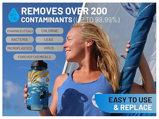 Epic Water Filters Nalgene OG Water Bottle with Filter, USA Made, BPA Free, Removes 99.99% Tap Water Contaminants, Forever Chemicals, Sailing One Life Art, 48 oz