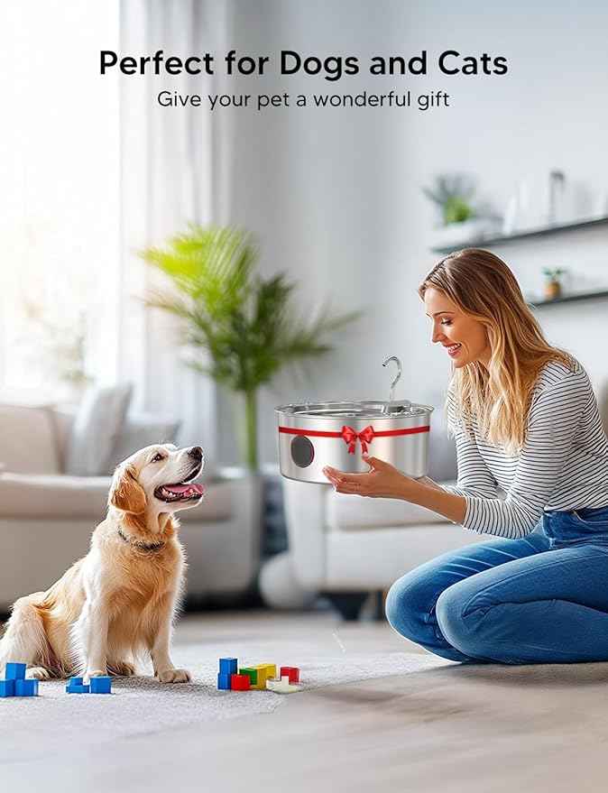 Dog Water Fountain for Large Dogs- 270oz/8L Stainless Steel Dog Water Bowl Dispenser Automatic Pet Water Fountain with Ultra-Quiet Pump/Quadruple Filtration for Dogs, Cats, Multiple Pets
