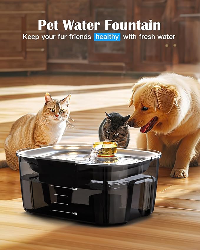 2.6 Gallon Dog Water Fountain – Stainless Steel 10L Pet Fountain Cat Fountain Dog Bowl Dispenser 338oz Capacity for Multi Pet Homes 4 Filters with 7 Layer Dual Filter System Ultra Quiet Pump