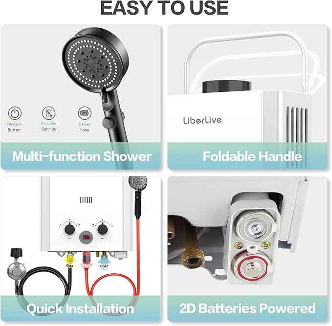 Propane Water Heater, 6L 1.58GPM 41000 BTU Portable Tankless Water Heater Outdoor, Gas Instant Hot with Handle Overheating Protection for RV Trips, Camping, Boat Cabins, Outdoor Shower, White