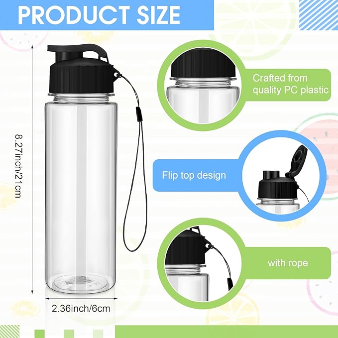 Maxcheck 30 Pieces Water Bottle Bulk 17 oz Plastic Sports Water Bottles Bulk with Handle Strap Lightweight Leakproof Drink Flip Top for Adults Fit Gym(Classic Style,Black)