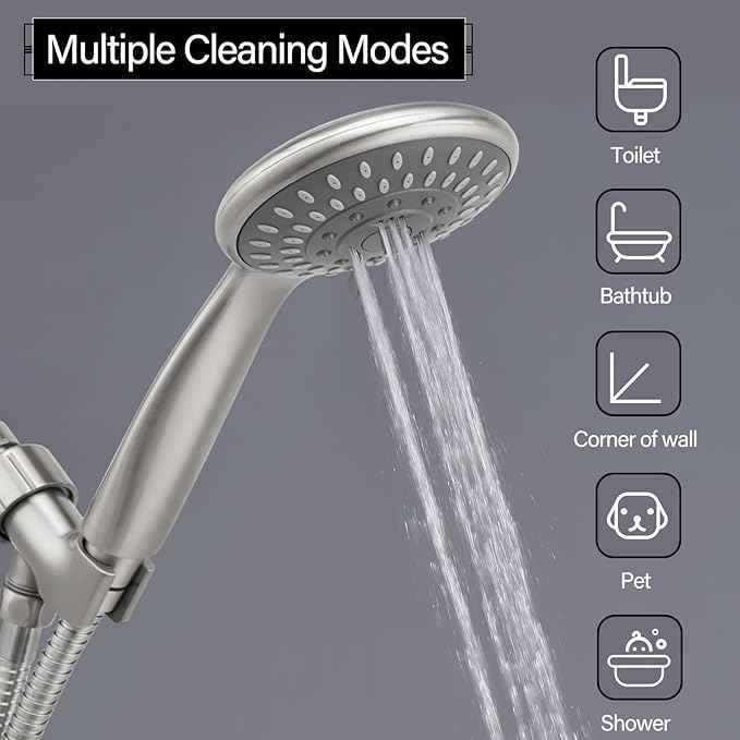 Briout Shower Head with Handheld, 5-Settings Showerhead High Pressure Powerful Water Spray Shower Head Set with 59 Inch Stainless Steel Hose and Bracket, Brushed Nickel