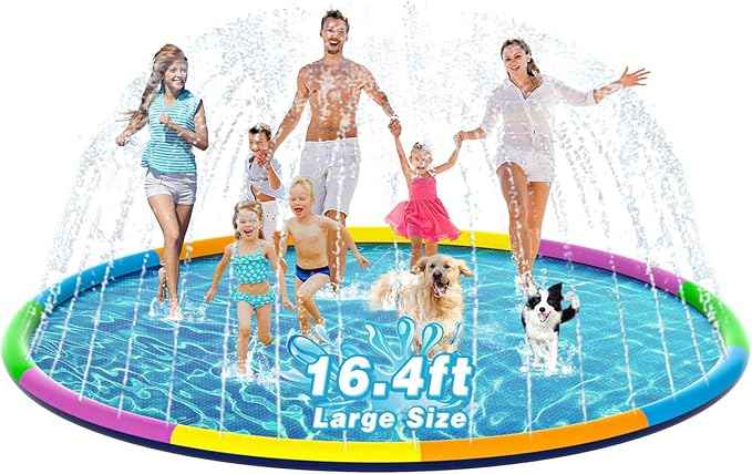 EPN Splash Pad, 16.4 FT Size Extra Large Sprinkler Play Mat for Dogs & Kids, Thicker Pool Summer Outdoor Water Toys Fountain Pad for 3+ Children & Pets