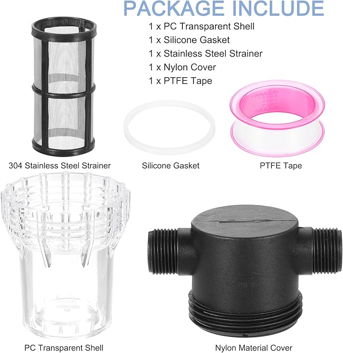 uxcell Pressure Washer Filter 3/4" NPT Female Thread, Inline Mesh Strainer Attachment, Outlet for Pipe Strainer, Stainless Steel Screen with Sealant Tape (Size:80 Mesh) - AquaVibe