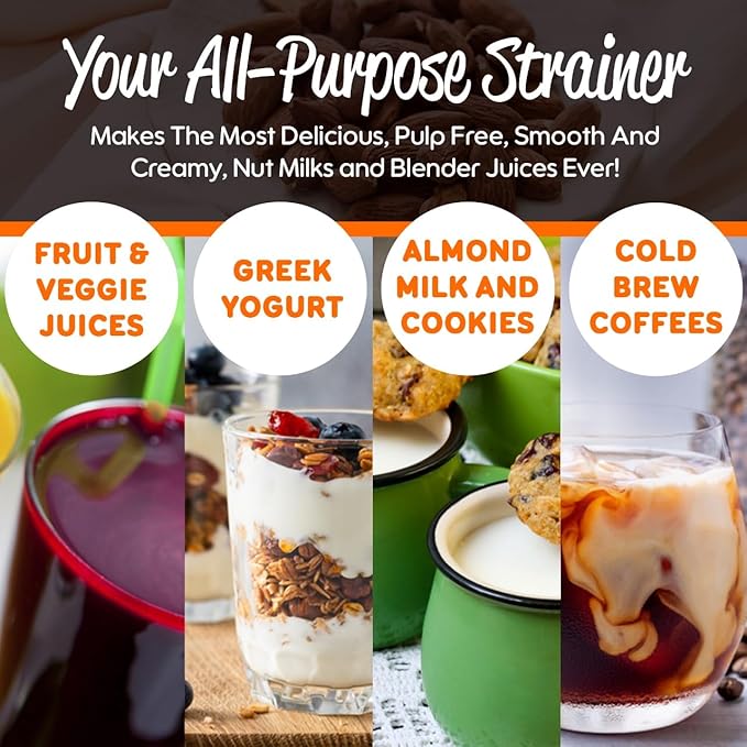 Pro Quality Nut Milk Bag - 5 XL12"X12" Bags - Commercial Grade Reusable All Purpose Food Strainer - Food Grade BPA-Free - Ultra Strong Fine Nylon Mesh - Almond Milk, Juices, Cold Brew Recipes Videos