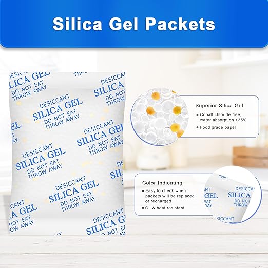 Desiccant Packs for Storage, 75 Packs 20 Gram Silica Gel Packets for Moisture Control, Food Grade Moisture Absorbers with Color Indicating, Desiccant Packs for Foods, Electronics, Jewelry, Safe