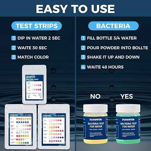Home Water Testing Kits for Drinking Water: 18 in 1 200 Strips + 5 Bacteria Tests Kit- Well Tap Home Water Test Strips for Lead Bacteria Fluoride Hardness Iron pH and More