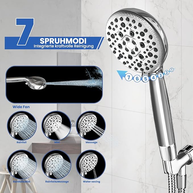 Filtered Shower Head with Handheld,7 Spray Settings High Pressure Showerhead Built in Power Wash to Clean Tub, Tile & Pet, Showerhead with Filters for Hard Water - Remove Chlorine, (Chrome) - AquaVibe