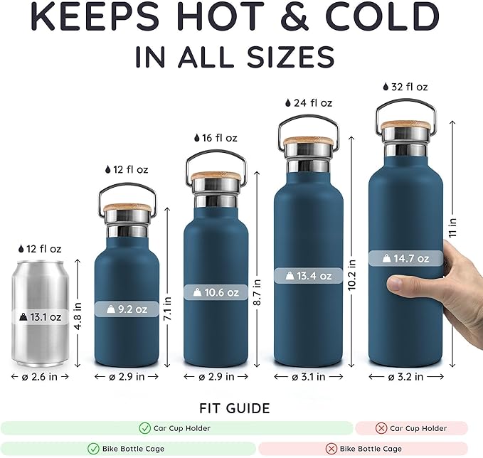 Bambaw Insulated Water Bottle 32 oz, Reusable Water Bottle Stainless Steel, For Hot & Cold Drinks, Wide Mouth for Easy Cleaning, Rust-Resistant & Durable (Aegean Blue)