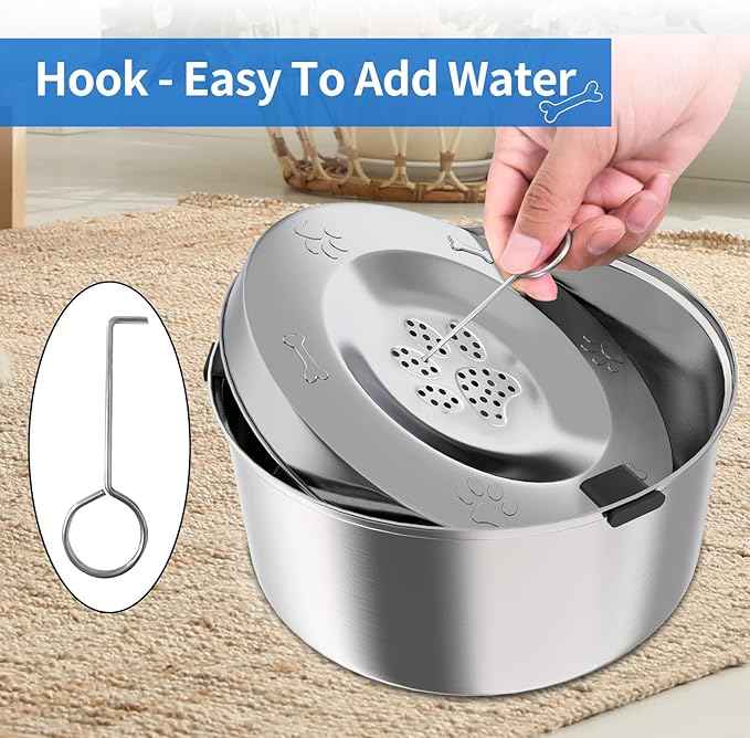 Kactoily 3L Large Capacity Stinless Steel Dog Water Bowl and Waterproof Silicone Dog Food Tray, Slow Down Drinking Pet Water Bowl
