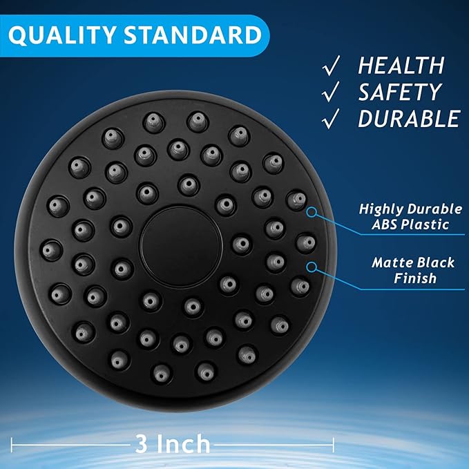 High Pressure Shower Head - Powerful Bathroom Pressure Boosting Showerhead - Perfect Universal Replacement for Rain Shower Heads(Matte Black)