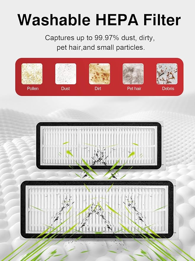 22 Pcs Accessories Kit for Dreame L10 Ultra/L10s Ultra/L10s Pro/L10s Pro Gen 2/L10 Prime/Xiaomi X10+/X20+ Vacuum Robot, 1 Main Brush, 4 Filters, 6 SideBrushes, 4Dust Bags, 6Mop Pads, 1Cleaning Brush - AquaVibe
