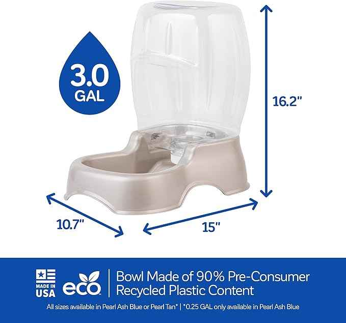 Petmate Pet Cafe Cat and Dog Water Dispenser - Water Bowl for Cats and Dogs, USA Made, 3 GAL, Pearl Tan