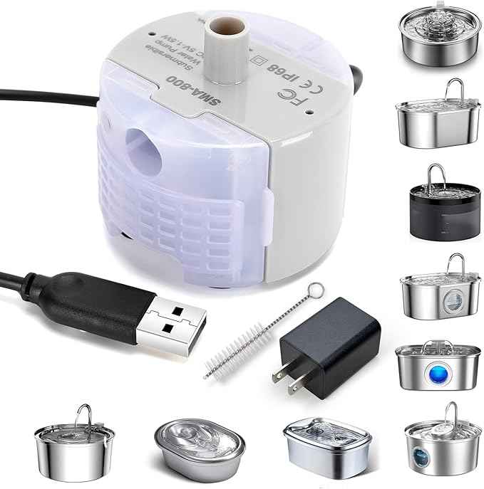 Cat Water Fountain Pump,Pet Water Fountains Pumps Replacement SMA-800 Submersible Motor,Cat Fountain Pump for Stainless Steel Cat Water Dispenser