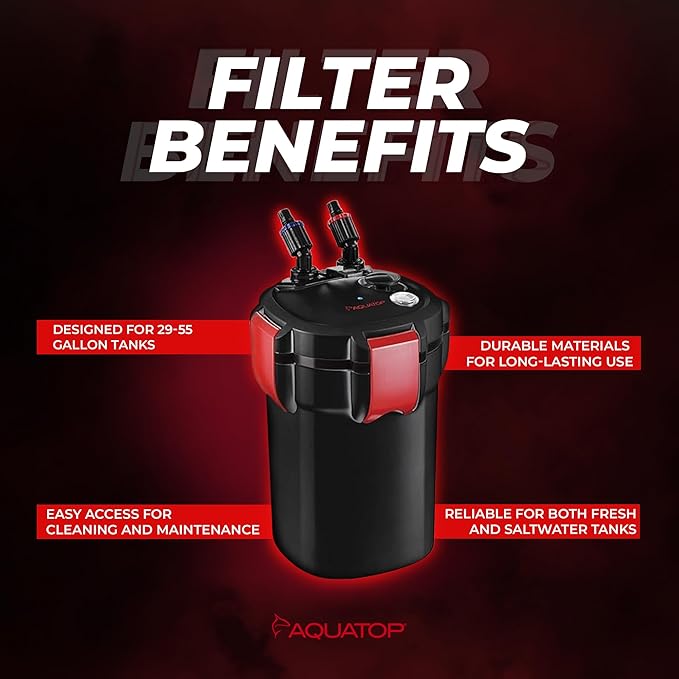Aquatop Forza 3 Canister Filter – 7W UV, 185 GPH Flow – for 29-55 Gallon Tanks – Ideal for Fresh & Saltwater – Includes Filter Media