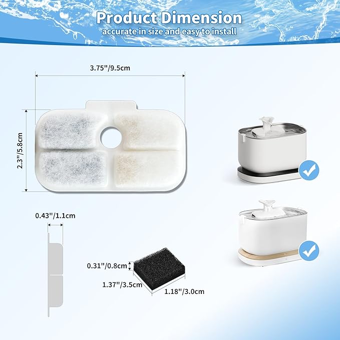 12 Pack Cat Water Fountain Filter, Fountain Filter Replacement Compatible With PETLIBRO® Dockstream Tomxcute Cat Water Fountain PLWF005 / PLWF105 / PLWF115