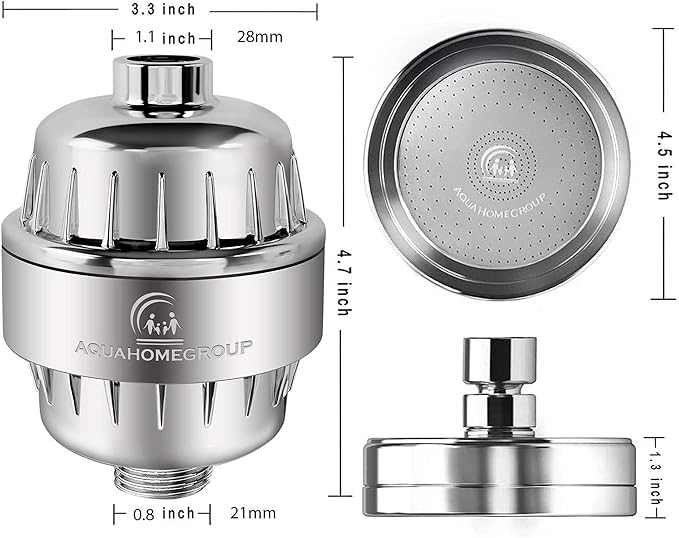 AquaHomeGroup High Pressure Filtered Shower Head with 20+3 Stage Shower Filter | 1.8 GPM California Compliant | Reduces Chlorine - Softer Skin & Hair