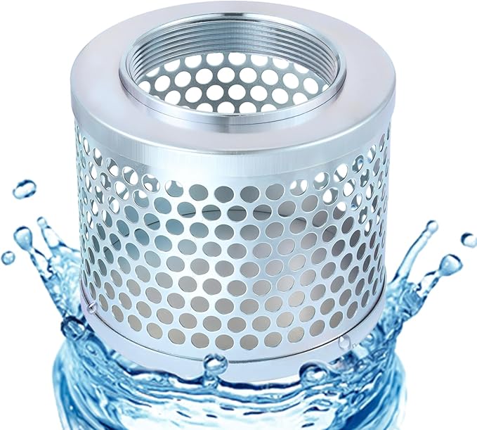 Round Hole Suction Strainer Filter for Pumps, Carbon Plated Steel Basket Water Suction Filter, with NPT Female Thread, Reduces Solids Entering Pump (4 inch)