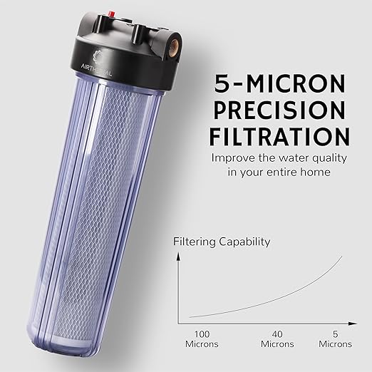 Airthereal Whole House Water Filter Housing, 20" x 4.5" Sediment Carbon Cartridge Universal Housing, Pre-Filtration System for Well and City Water, 3/4" NPT Port Clear Housing Include 1-Pack PP Filter