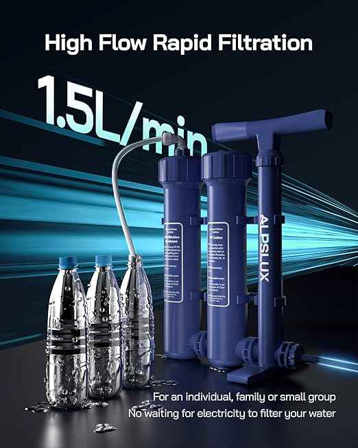Water Filter Camping Essentials Survival Kit Survival Gear Portable Hand Pump 3-Stage Water Filtration System Filter for Emergency, Drinking, Hiking, Travel Team