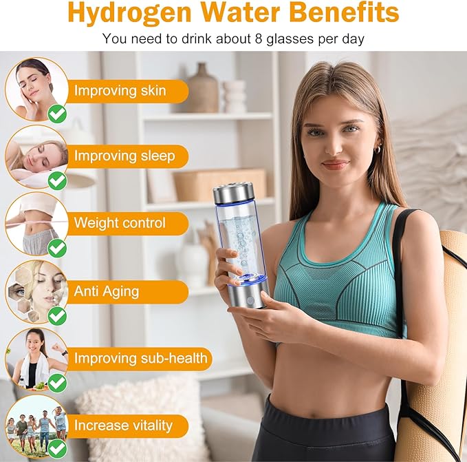 Upgrade Hydrogen Water Bottle, Hydrogen Water Generator with Advanced SPE PEM Technology, 420ml(14OZ) Hydro Water Machine, Portable Water Ionizer for Travel, Office, Fitness & Everyday Hydration