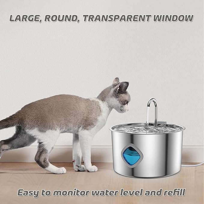 Pet Water Fountain for Dogs Inside,3.2L/108oz Cat Fountains for Drinking,Quiet Stainless Steel Dog Fountain Water Bowl,Visual Water Level,Triple Filtration for Large Medium Small Breed Dogs (833)