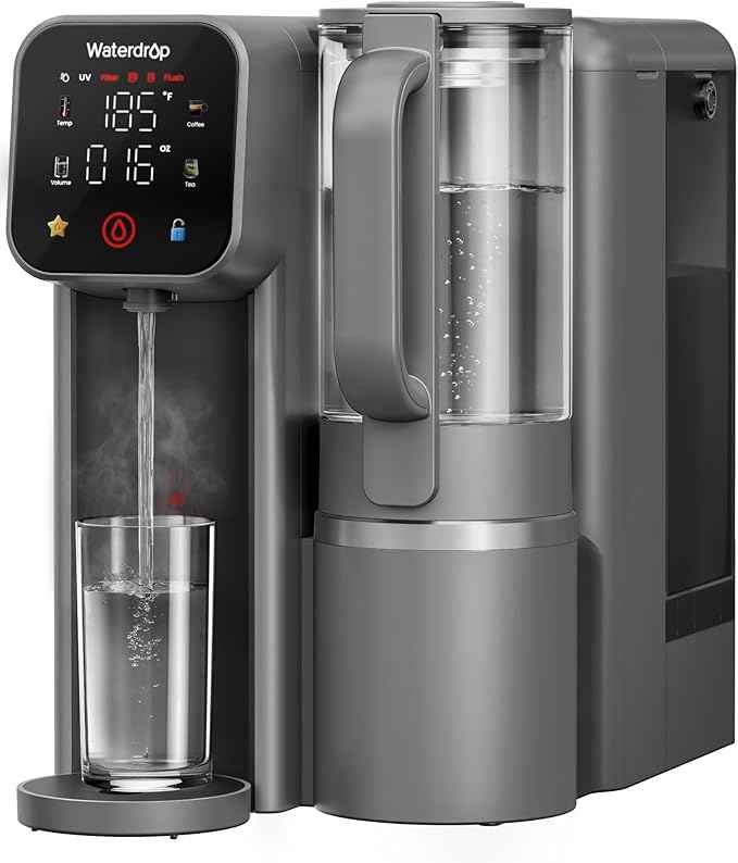 Waterdrop WD-M6H Instant Hot Reverse Osmosis System Countertop Water Filter, 7-Stage, 3:1 Pure to Drain, Hot Water Dispenser with 5 Temperature Options, RO System with Glass Pitcher, BPA-Free