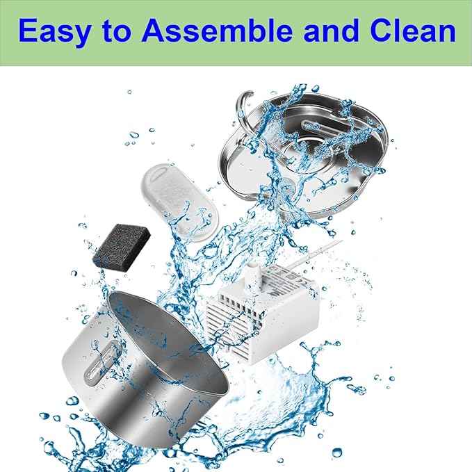 Cat Water Fountain Stainless Steel: 74oz/2.2L Cat Fountain for Drinking - Water Fountains for Cats Indoor - Quiet pet Water Fountain - Kitty spout cat Water Fountain - for Pets& Small Animals