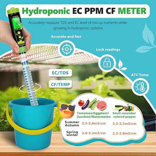 Truncheon Nutrient Meter for Hydroponics, PPM Meter for Nutrients Digital Water Tester EC TDS Tester(EC/PPM500/PPM700/CF) Specifically Designed for DWC,Reservoir, Aquaponics, Indoor Plant Grow