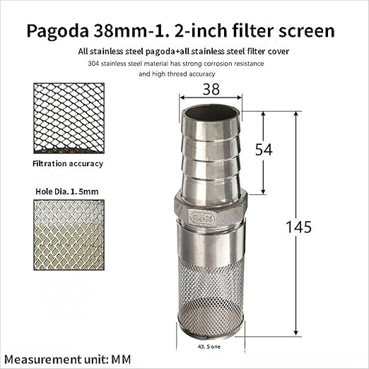 304 Stainless Steel Water Pump Filter Hose End Strainer Barbed Inline Mesh Screen, Assorted Sizes for Pressure Washer Garden RV Prevents Debris Clogging,1pcs(38mm 1-1/4 Inch)