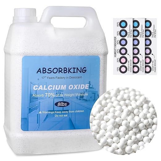 Desiccant Beads, 8 LBS Desiccant Calcium Oxide Beads, Desiccant Dehumidifier, Moisture Absorber Refill for 3D Filament, Air Compressor, Closet, Laundry