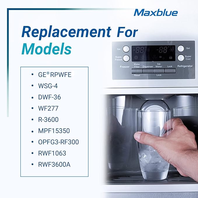 Maxblue Replacement for GE® RPWFE®, RPWF (with CHIP) Refrigerator Water Filter, Compatible with WSG-4, WF277, GFE28GMKES, PFE28KBLTS, GFD28GSLSS, PWE23KSKSS, GYE22HMKES, DFE28JSKSS