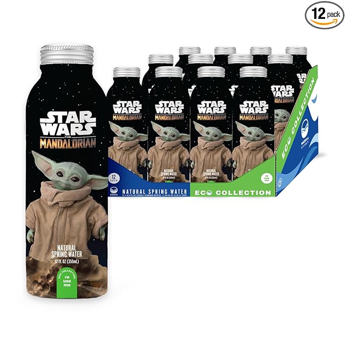 PULSE Star Wars The Mandalorian Natural Spring Water - Disney Bottles - Filtered Spring Water - BPA-Free Aluminum Recyclable Bottles - 12 Pack
