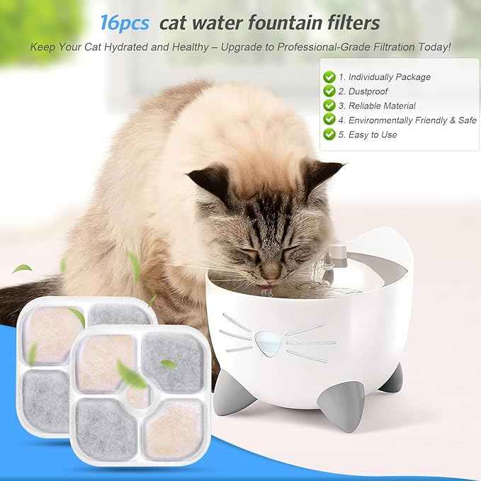 16-pack Cat Water Fountain Filter Compatible with Pixi Catit Water Fountains, Triple-Layer Cat Filters for Catit Fountain Filter Replacement, Pet Drinking Fountains Filters with 4 Pump Tubes