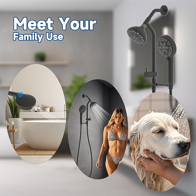 All Metal Dual Shower Head Easy Reach, High Pressure 10-Spray Handheld & Rainfall Shower Head Combo with Shower Extension Arm, 71" Hose, 3-way Diverter, Brass Shower Bracket, Oil Rubbed Bronze