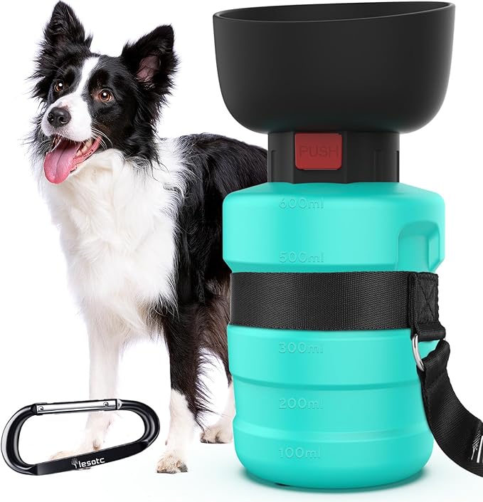 Lesotc Dog Water Bottle, Portable Water Dispenser with Bowl, Leak Proof Pet Travel Squeeze Bottle, Puppy Essentials Dog Stuff Accessories for Outdoor Walking, Hiking, Camping - AquaVibe