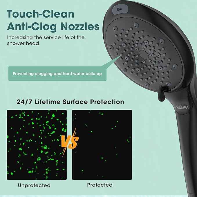 FASDUNT Filtered Shower Head with Handheld, High Pressure 8-Mode Handheld Showerhead with Filters for Hard Water -Remove Chlorine, Built-in Power Wash, 80" Long Hose & Adjustable Bracket, Black