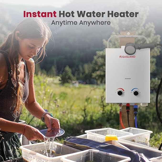 GASLAND Outdoor Propane Camping Water Heater, 1.32 GPM Portable Gas Tankless Water Heater, 5L, White, AS132