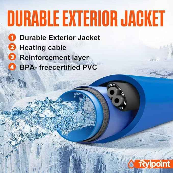 50FT Heated Water Hose for RV,Heated Drinking Water Hose,Lead and BPA Free,1/2"Inner Diameter,Temperatures Down to -47°F,Rv Accessories for Campers, Livestock, Agriculture
