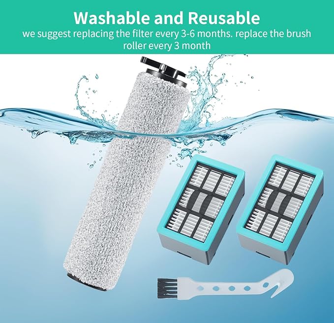 3831 Roller Brush & Filter Replacement Kit Compatible for Bissell Crosswave Hard Floor Expert Vacuum 3831 & HF2 3845N 3845 3847 3848(2 Brush Rolls + 2 Filter) Fit Bissell No. B0555,1637755,1632973 - AquaVibe