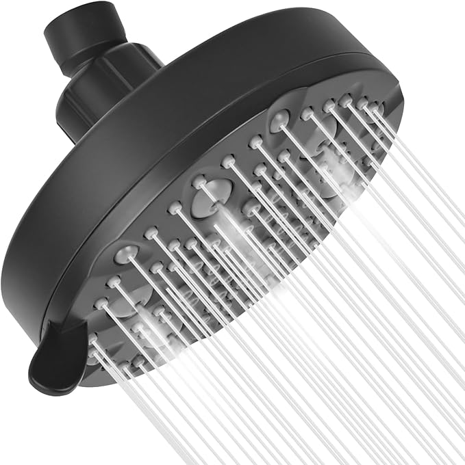 OFFO Shower Head, High Pressure Shower Head with Pause Mode, 9 Mode Fixed Showerheads for Strong Water Flow & Relaxing Shower Experience, Matte Black - AquaVibe