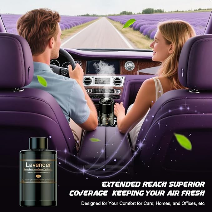 Car Air Freshener Refill for Men & Women 6.09 FL OZ /180ML-9 Month Lavender Scent Essential Oil Perfume, Essential Oil Made of Natural Plant Extracts, Compatible with Car Diffusers for Home/Office