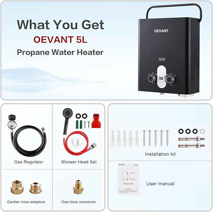 Propane Water Heater, 1.32 GPM 5L Portable Tankless Water Heater with Overheating Protection, Upgrade Screw-free Back Shell, Instant Hot Water for RV Camping, Outdoor Shower (BLACK)