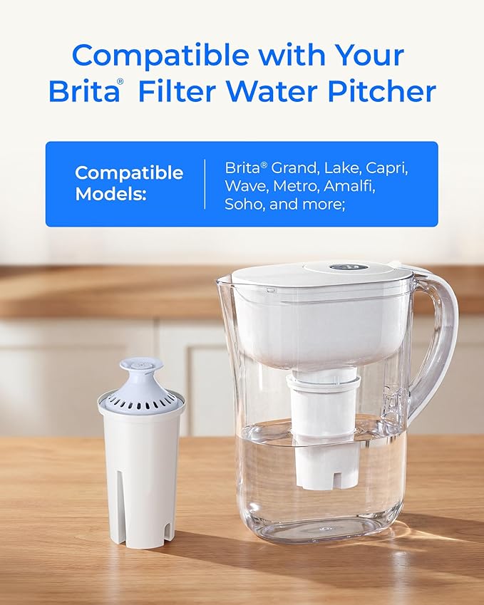Waterdrop Alkaline Water Filter, Filter Replacement for Brita® Pitchers and Dispensers, 2 Months, 3-Pcak, Mineralized Alkaline Water, Increases Water PH